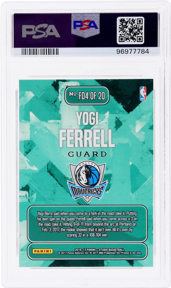 2016 Panini Studio Yogi Ferrell From Downtown #FD4 PSA 10 Rookie RC - Image 2 of 2