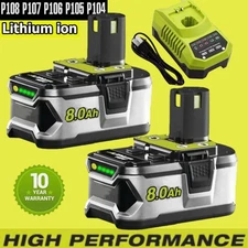 1-2Pack 8.0Ah For RYOBI P108 18V High Capacity Lithium-Ion 18V  Battery /Charger