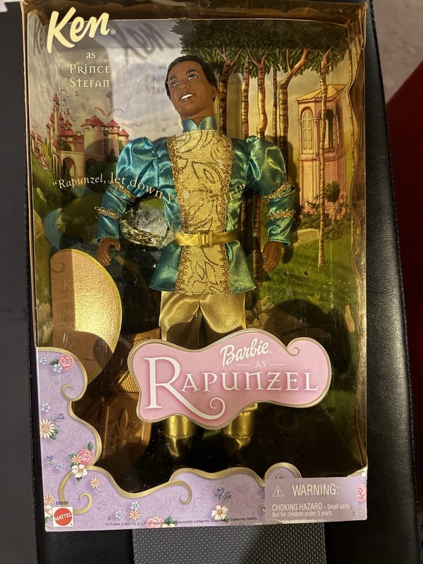 2001 Mattel Barbie as Rapunzel  AA Ken as Prince Stefan doll in its packaging.