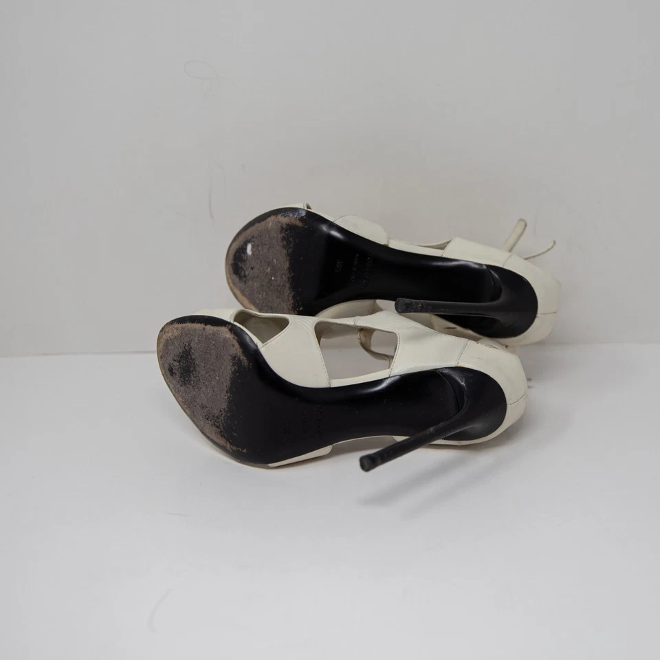 Tom Ford Cuero Genuino Corte Punta Abierta Tacones Altos Sandalias Zapatos Blanco 6.5 Foto 4 de 4