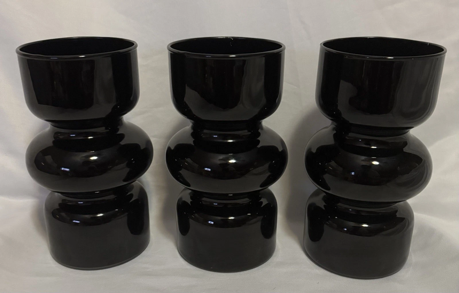3 Bloflo Black Glass Hydroponic Vase 7” Flower Threelayer Geometric