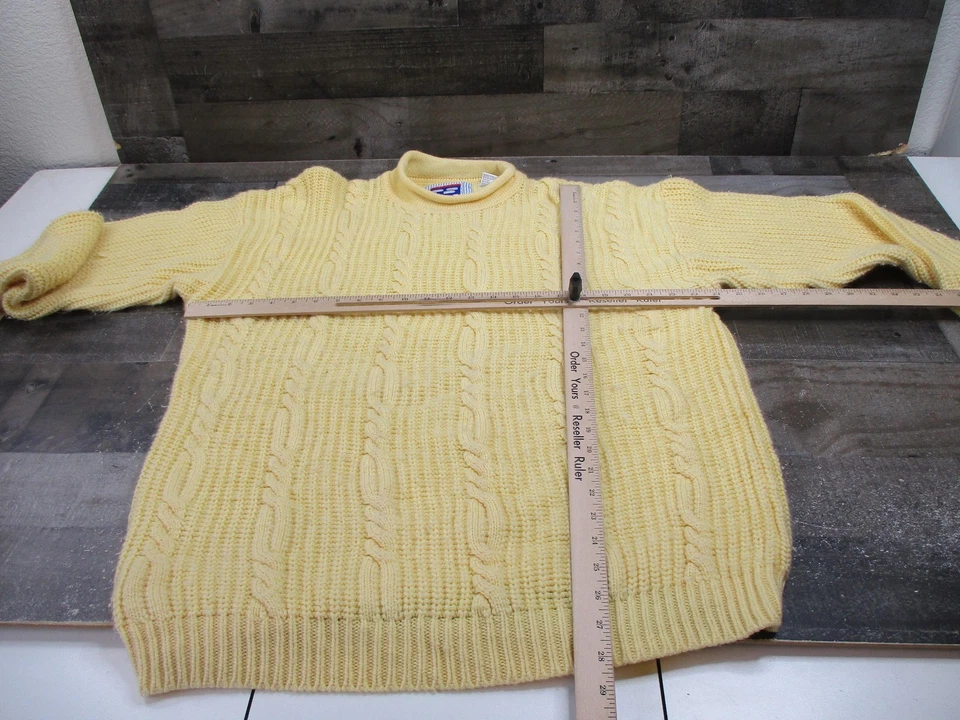 Vintage Gitano Sweater Mens XL Yellow Cable Knit Roll Neck Acrylic Fisherman 90s - Image 4 of 4