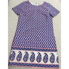 J. Crew Sz 2 Boho Paisley Lined Short Sleeve Shift Dress Blue Red C5608 SU 17