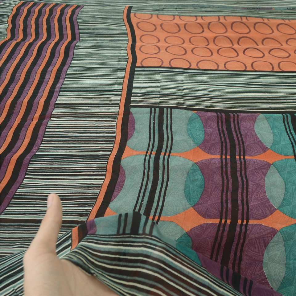 Sanskriti Vintage Sarees 100% Pure Georgette Silk Printed Sari Soft Craft Fabric - Image 2 of 4