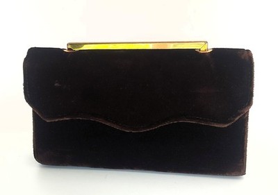 Vintage LIN BREN clutch purse handbag brown velvet double sided evening  1940s