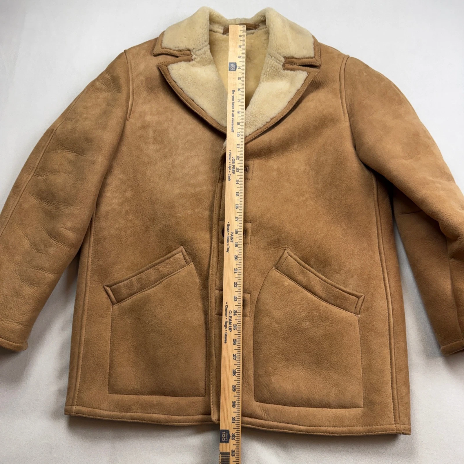 Vintage 70s Norm Thompson Mens 40 Shearling Sheepskin Coat Tan Suede Jacket - product detail image 6