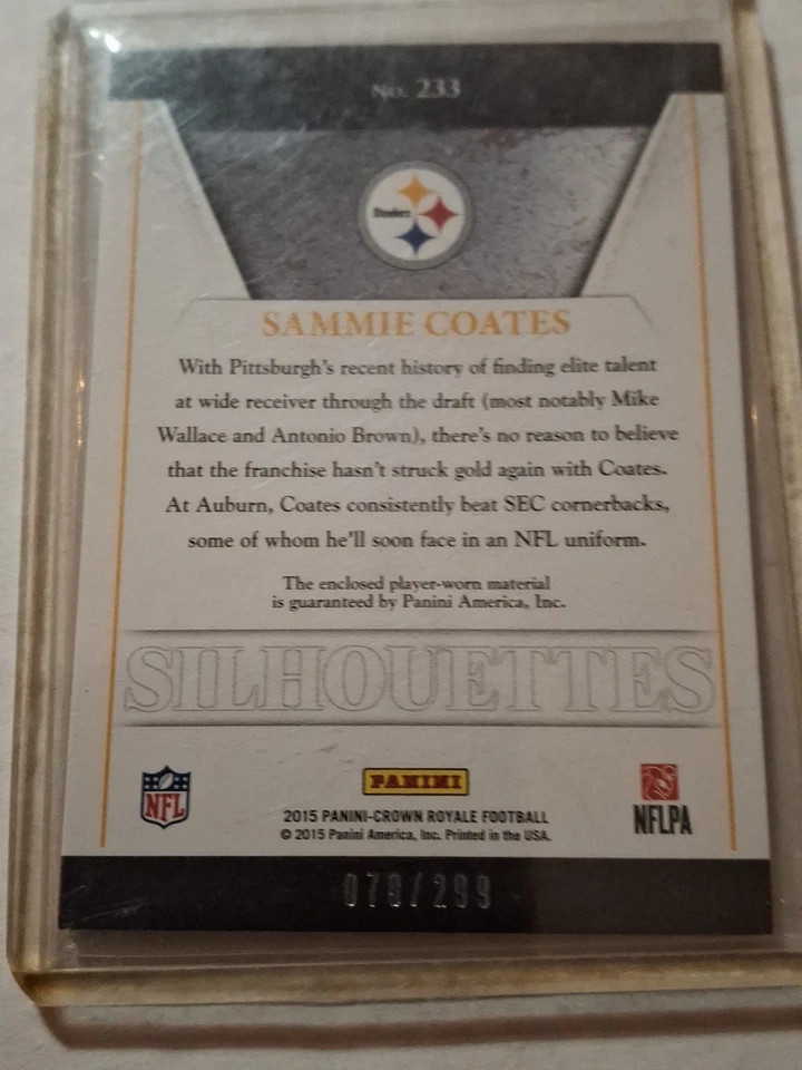 2015 Panini Crown Royal SAMMIE COATES Jersey PATCH #78/299  PITTSBURGH STEELERS - Image 2 of 3