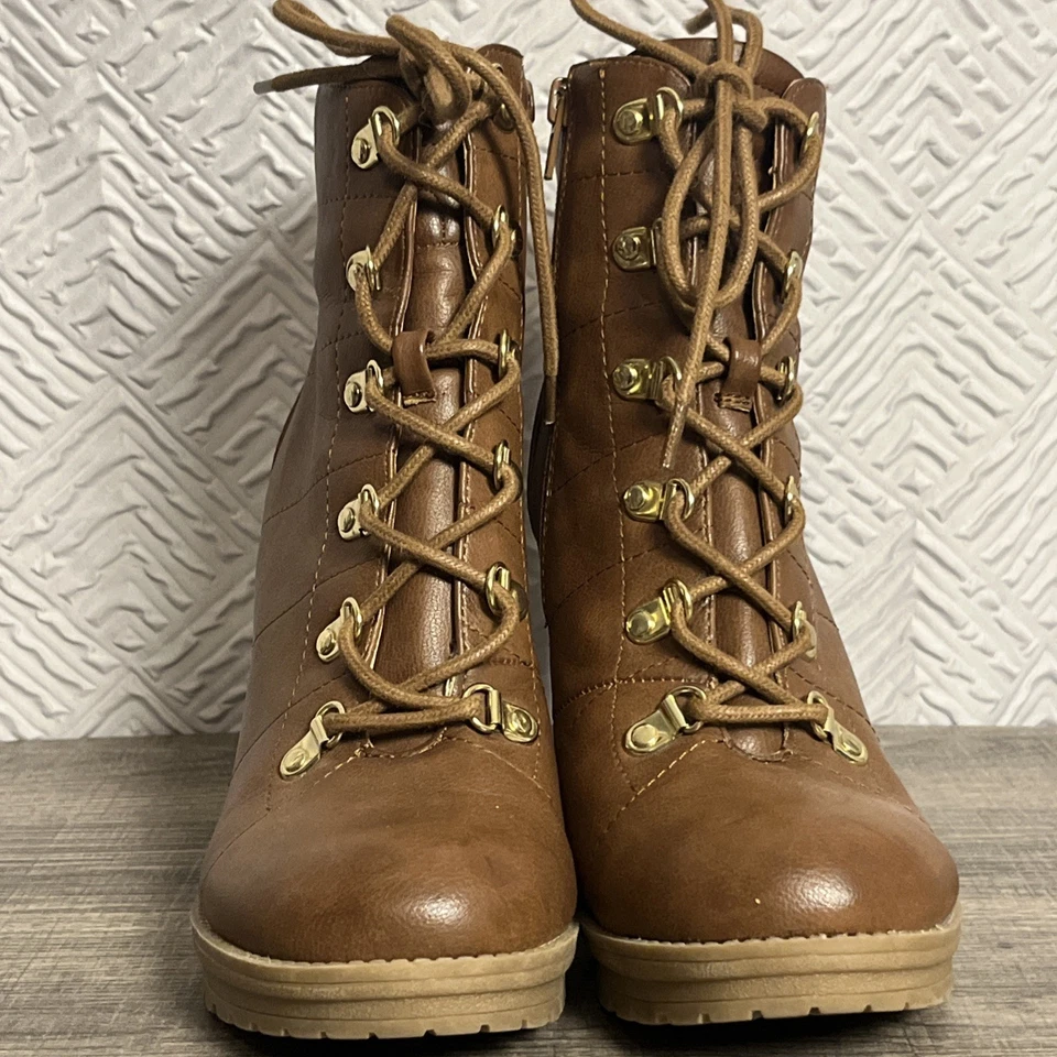 GBG Guess GGJGALLS-C Botas de Combate de Tacón Talla 8.5 Marrón Botines con Cordones y Cremallera Lateral Foto 2 de 4