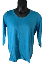 LOGO Principles by Lori Goldstein 3/4 Sleeve w/ Purl Edge Blue Jay