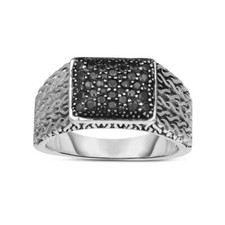 Sterling Silver with Black Sapphire Rectangular Woven Ring Fine Jewelry
