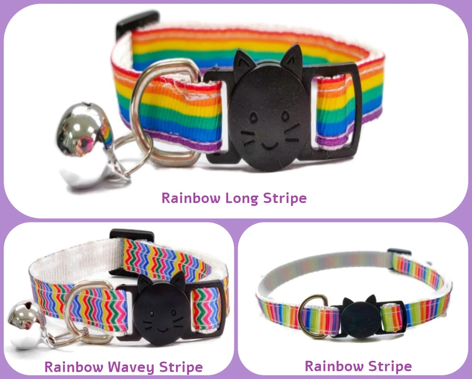 Cat Collars with Bell - Rainbow Print | Safe Quick Release / Breakaway Buckle