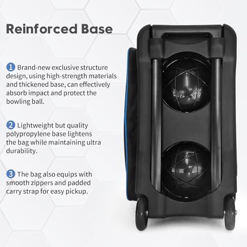 2 Ball Bowling Bag with Wheels, Double Bowling Bags 2 Ball Roller Blue