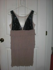BCBG MAXAZRIA "Averil" Formal 20's Style Black  Tan Ruffles RV 308 NEW S