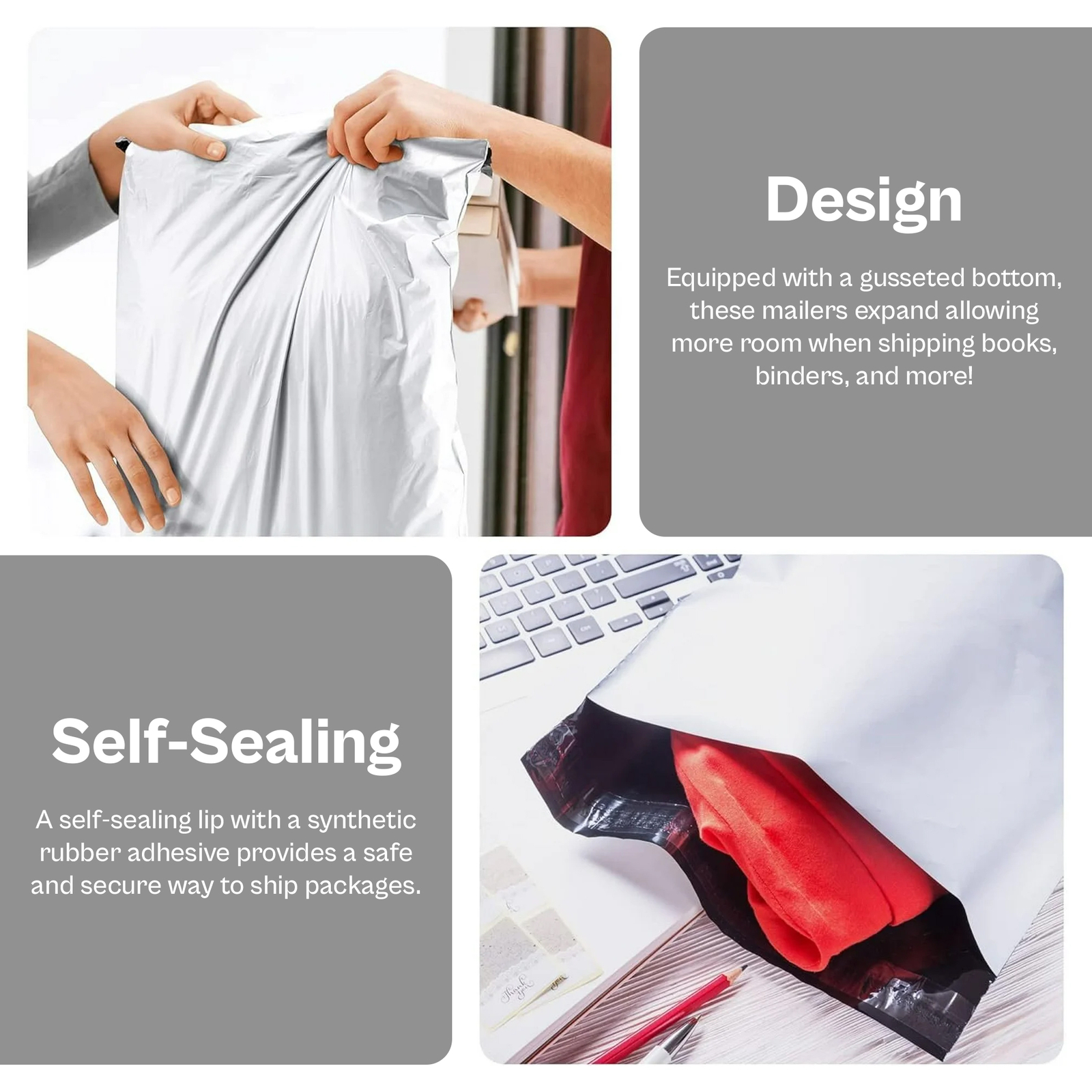 3 Mil Expansion Poly Mailers Gusset Bags Plastic Shipping Envelopes 100-200