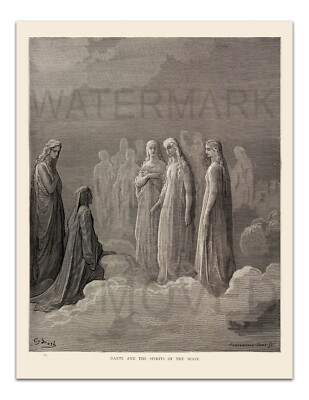 Gustave Dore DANTE AND THE SPIRITS (1891) Vintage Illustration 22x17'' Art Print