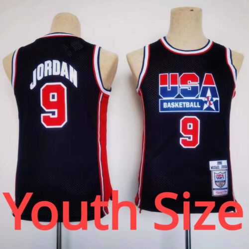 Navy Youth Size 1992 Dream Team 9# Jordan Basketball Jersey All Stitched - Picture 1 of 3