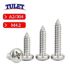 M4.2 Phillips Pan Head Sheet Metal Screws Self Tapping Stainless Steel A2 / 18-8