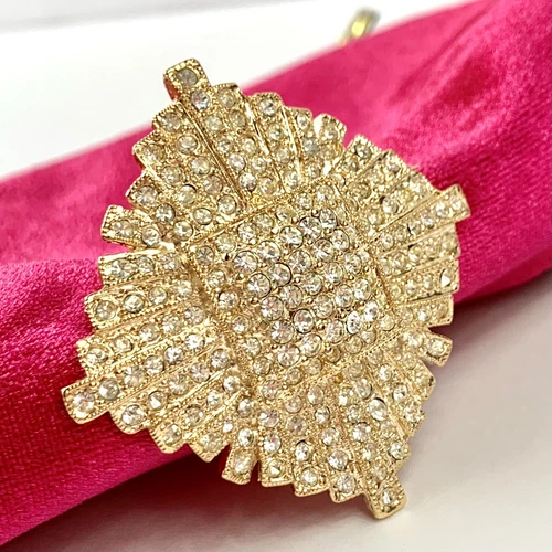 Roman Gold Tone White Pavé Rhinestone Signed Vintage Brooch Lapel Pin