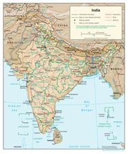 India Physical Geography Geographic Physiographic Map Country Nation Print
