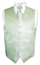 Men's Dress Vest  NeckTie Sage Green Woven Neck Tie Horizontal Stripes Set