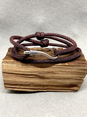 550 Paracord Hook Adjustable Bracelet Red Tweedish With Antique Silver Tone Hook