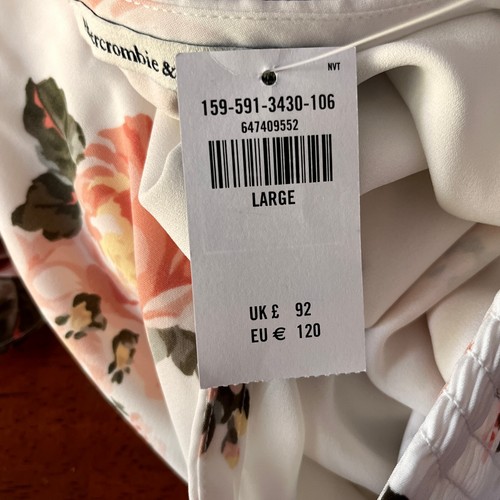 Abercrombie and Fitch Floral Smocked Mini Dress SZ L Deep Plunge Wedding Guest - Picture 11 of 11