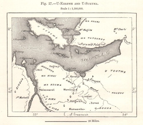 Ukerewe island & U-Sukuma. Speke Gulf. Lake Victoria. Tanzania. Sketch map 1885