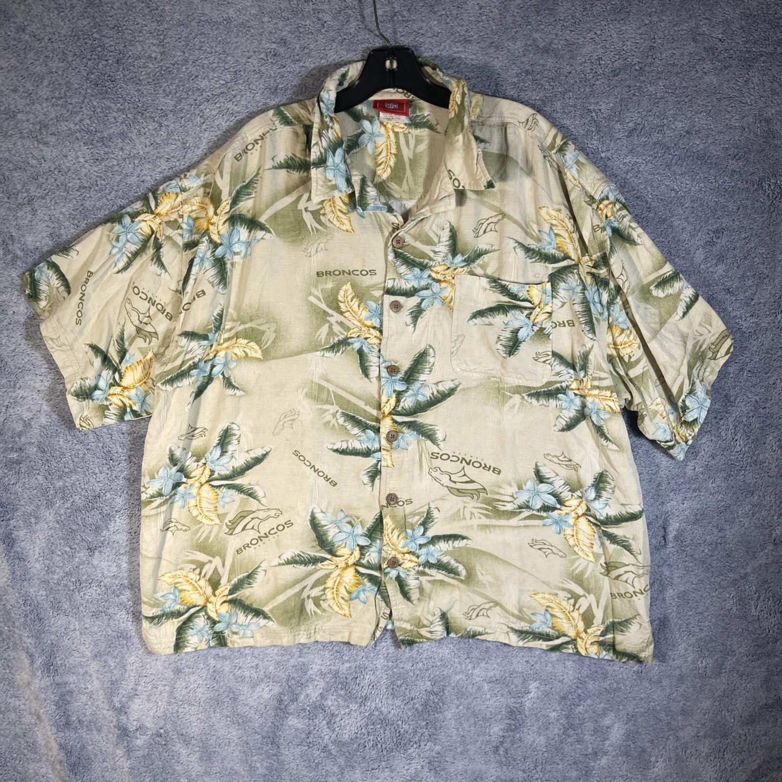 NFL Denver Broncos Hawaiian Shirt 100% Rayon Floral Print Size Mens Medium 2XL
