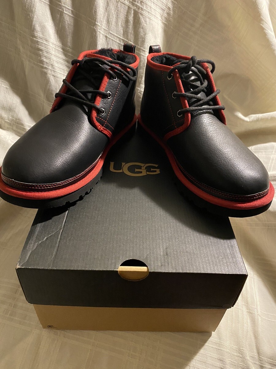 MENS SIZE 10 UGG BLACK/RED NEUMEL LEATHER/WOOL CHUKKA BOOTS  display picture 3