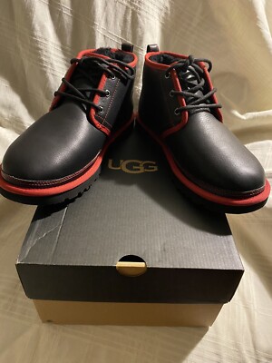 MENS SIZE 10 UGG BLACK/RED NEUMEL LEATHER/WOOL CHUKKA BOOTS - NWB