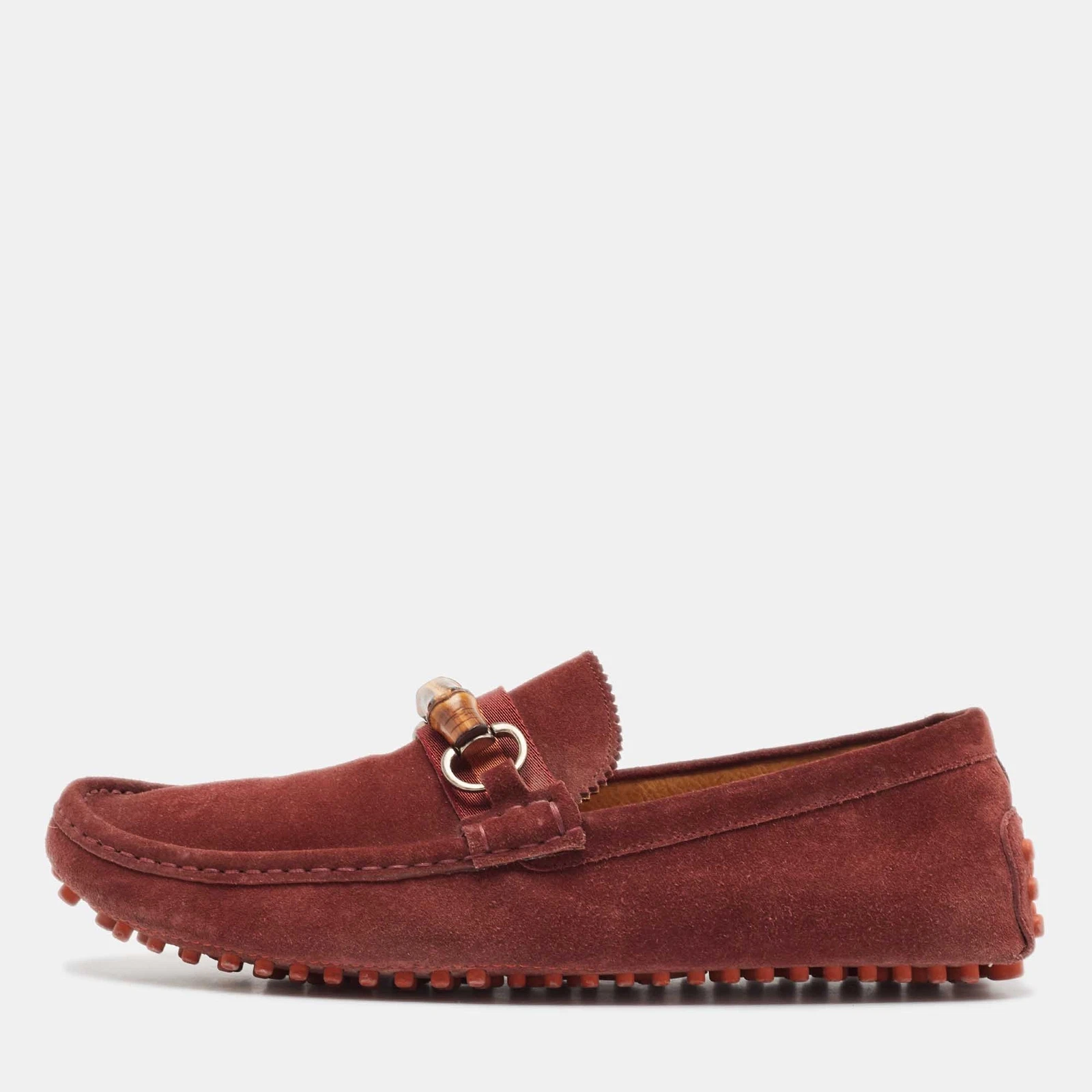Mocassins Gucci en daim bordeaux et bambou Horsebit taille 44