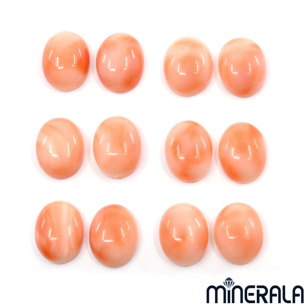 NATURAL JAPANESE CORAL DEEP SEA OVAL CABOCHON 7x9mm MATCHED PAIRS