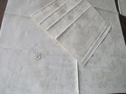 5 hermosas servilletas antiguas de lino damasco monograma Art Nouveau (3/2) - Imagen 1 de 7
