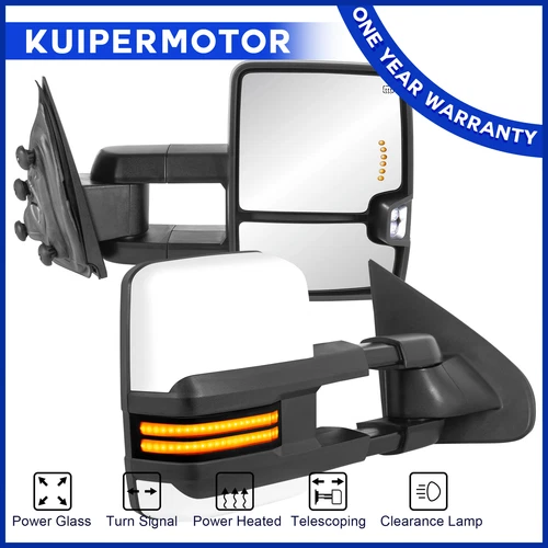 Pair White Painted Power Tow Mirrors Switchback For 14-19 Silverado Sierra 1500