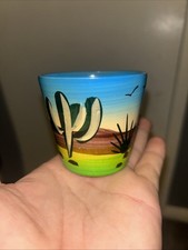 Hand painted Miniature Vibrant Coloured Cactus Plant Pot 6cm
