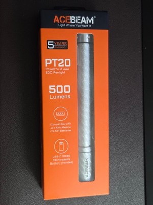 Acebeam PT20 500 Lumen Penlight Flashlight Carbon Fiber White Finish