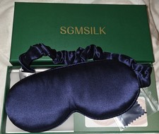 SGMSILK 100 Mulberry Silk Sleep Eye Mask Adjustable Strap Navy Blue Eye Cover
