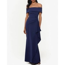 Xscape Womens Navy Ruffled Off-The-Shoulder Evening Dress Gown 6 NWOT $199