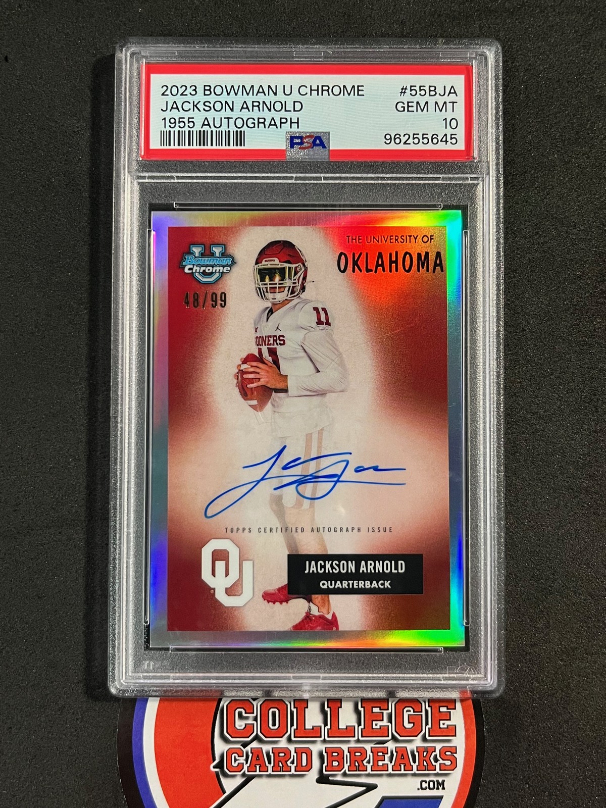 2023 JACKSON ARNOLD 48/99 AUTO SILVER 1955 PSA 10 RC BOWMAN U UNIVERSITY CHROME