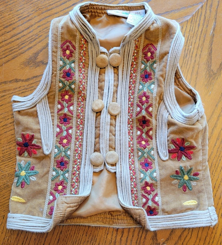 Chaleco Mary-Kate & Ashley Niñas Marrón Bordado Floral Boho Hippy XS 4/5 Y2K DE COLECCIÓN Foto 3 de 4
