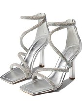 GUESS Womens Silver Padded Embellished Lalali Square Toe Heeled Sandal 9.5 M
