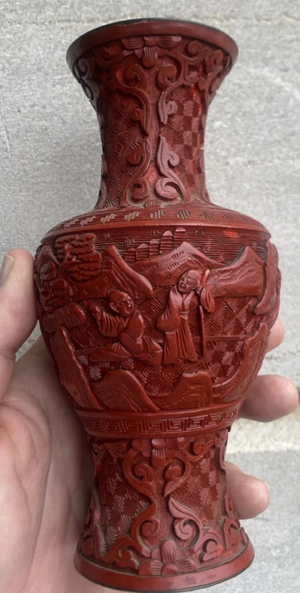 中国　骨董　紅木芝木精品　花瓶　梅　鳥 木制红色中国古董花瓶| eBay