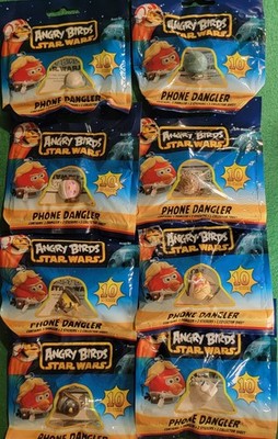 ANGRY BIRDS STAR WARS PHONE DANGLER SEALED LOT 8 FIGURES UNOPENED NO DUPS