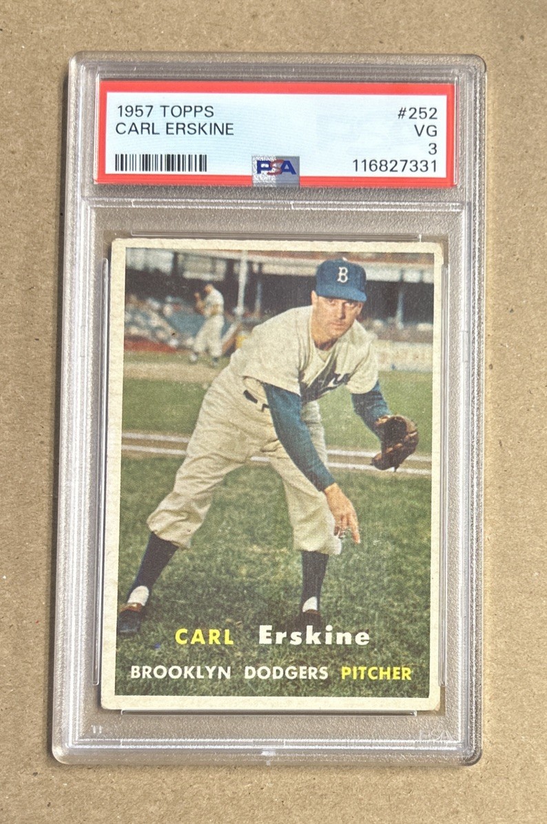 1957 Topps Baseball Carl Erskine Brooklyn Dodgers Card #252 PSA 3