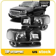 2Pcs For 1999-2007 GMC Sierra/Yukon Halogen Black Headlights+Bumper Signal Lamps