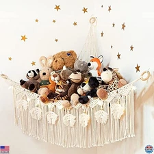 ANROYE Macrame Plush Toy Hammock with Star Light - Boho Stuffed Animal Storage