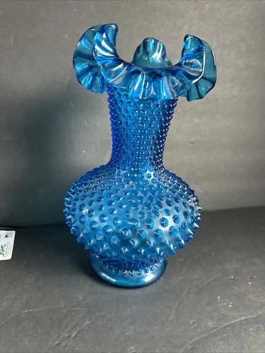 FABULOUS Vintage Large Fenton Cobalt Colonial Blue Hobnail Ruffled Edge 11” #R63