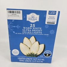 Holiday Time 25 Warm Ultra Bright White LED C9 Christmas Party Light Green Wire