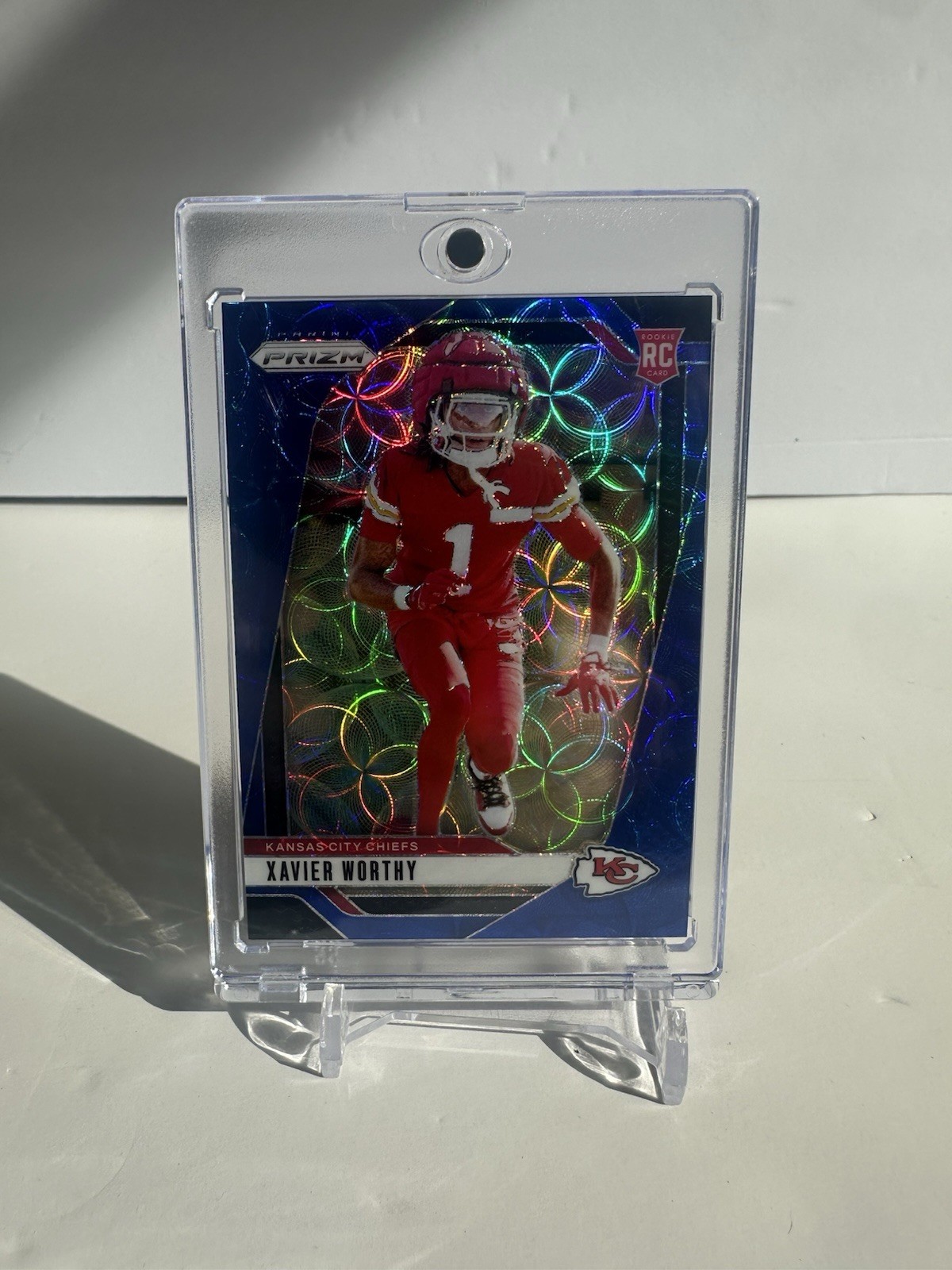 2024 Panini Prizm #399 - Xavier Worthy Blue Scope /14 RC JERSEY MATCH # 1/14!!!!