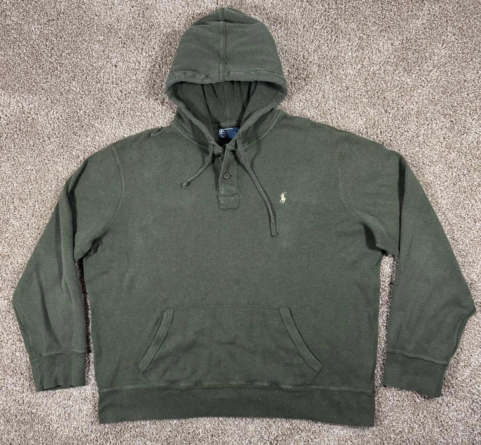 Vintage Polo Ralph Lauren Sweatshirt Hoodie Men's 2XL XXL Green Thermal Military